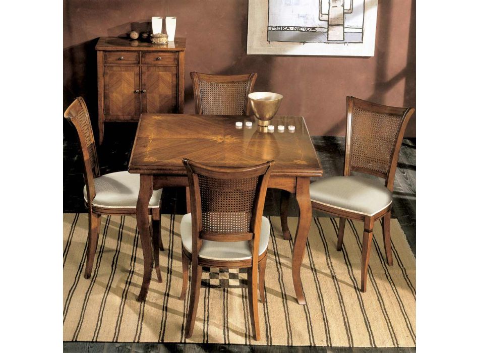 Udtrækkeligt bord til 200 cm med 4 stole i Bassano Wood Made in Italy - Amber Viadurini