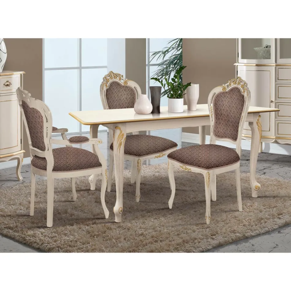 Udtrækbart bord til 220 cm i hvidt og guld træ lavet i Italien - Luksus Viadurini