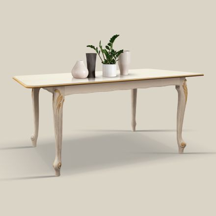 Udtrækbart bord til 220 cm i hvidt og guld træ lavet i Italien - Luksus Viadurini