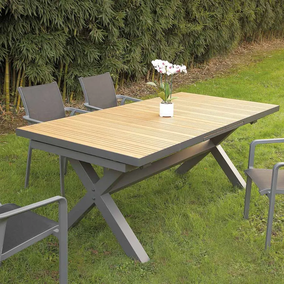 Udtræksbord 263 cm i aluminium og massiv teak - Lilia Viadurini