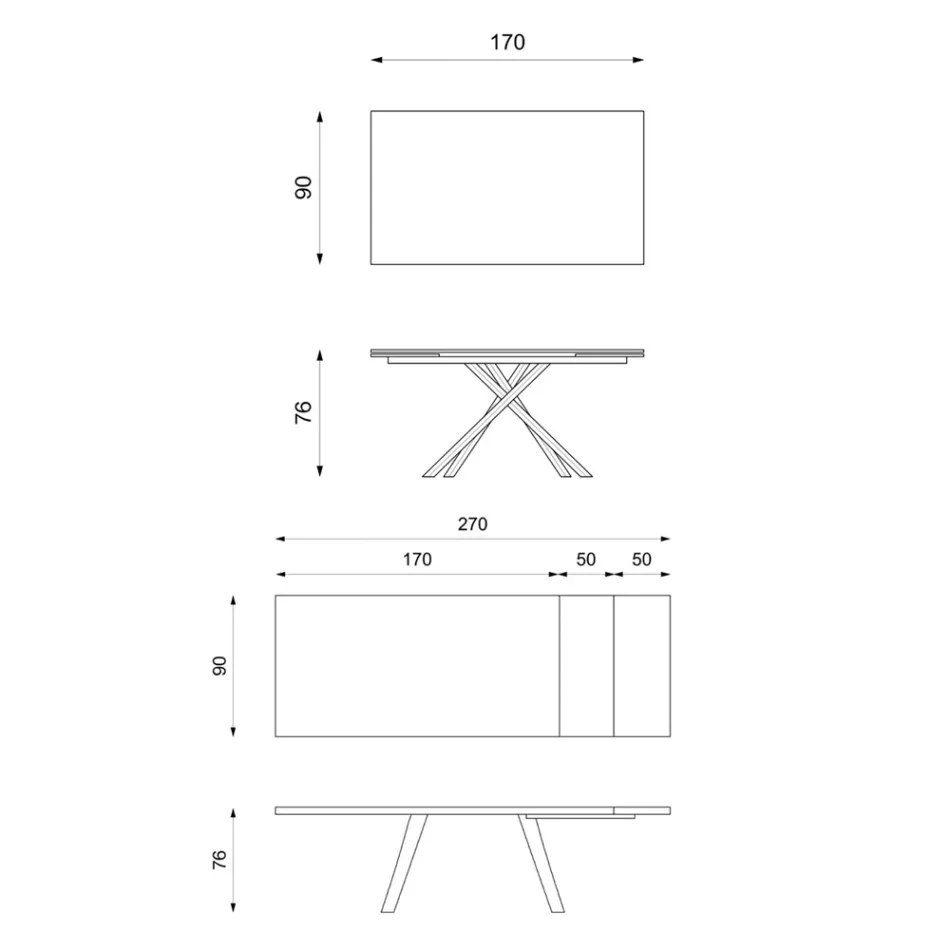 Udtrækkeligt bord til 270 cm med HPL-plade og aluminiumsbund - Søg Viadurini