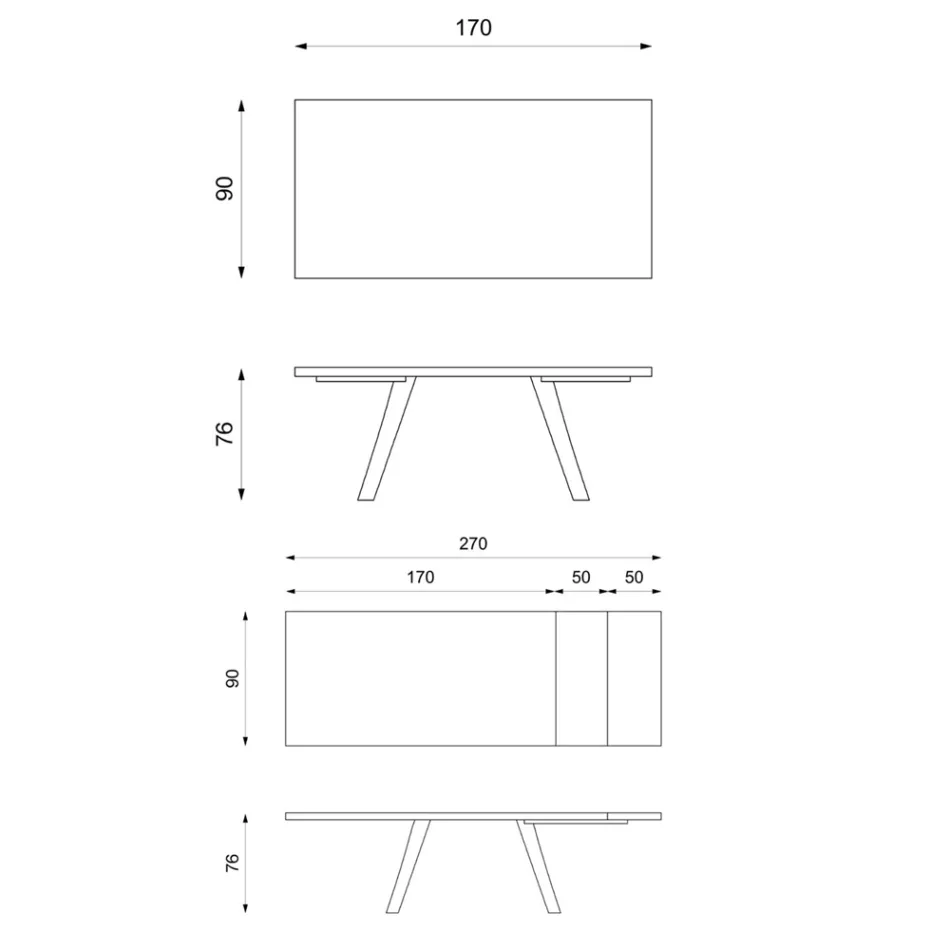 Udtrækkeligt bord til 270 cm med HPL-plade og aluminiumsbund - Villongo Viadurini
