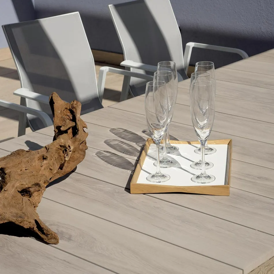 Udtrækkeligt bord til 276 cm med trælook i aluminium - Ovara Viadurini