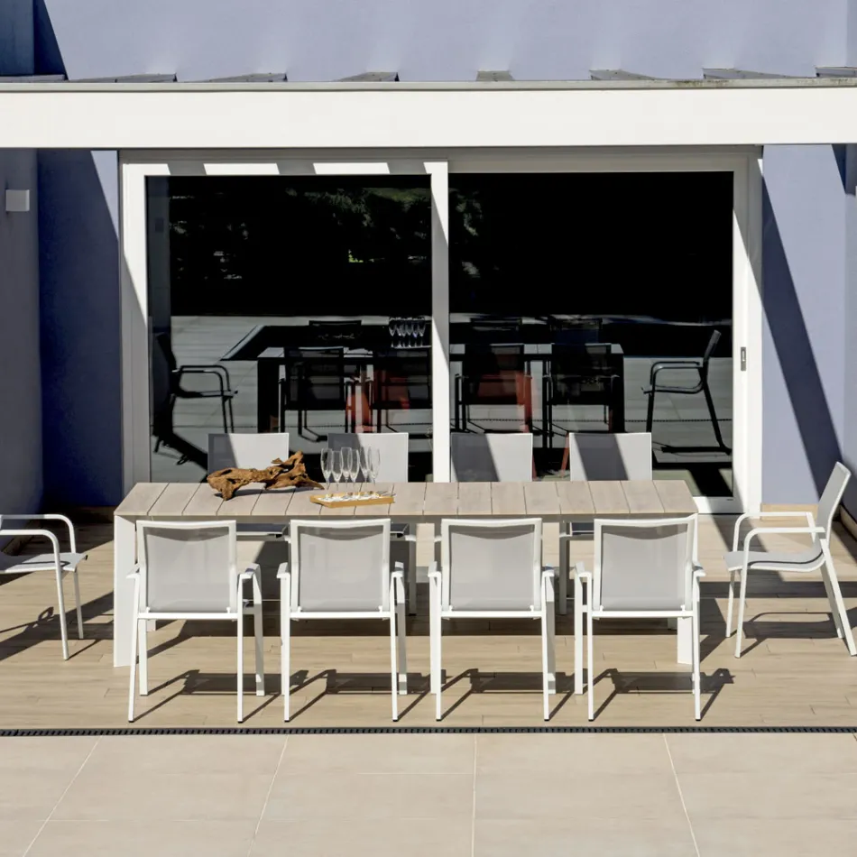 Udtrækkeligt bord til 276 cm med trælook i aluminium - Ovara Viadurini