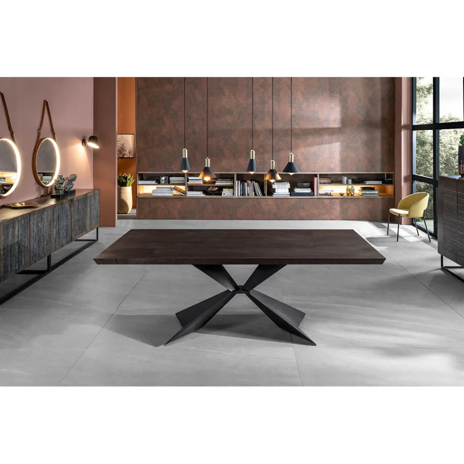 Udtrækkeligt bord til 300 cm med metalbund og egetræ - Navy Viadurini