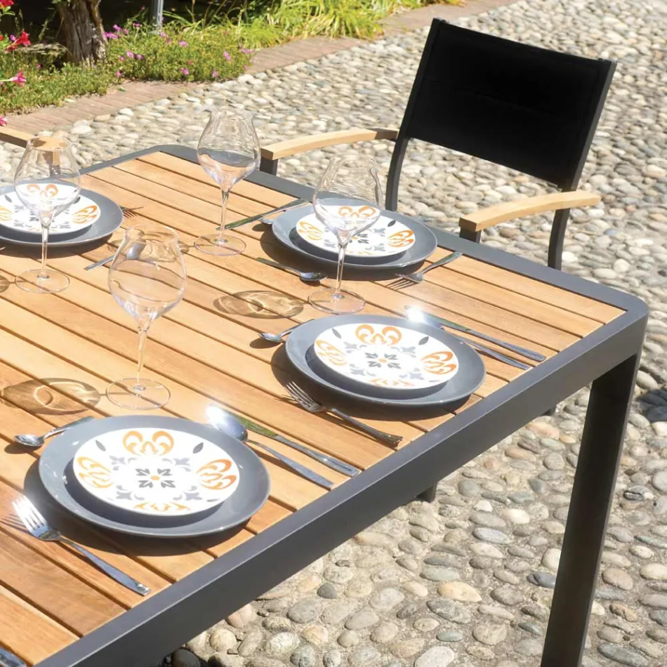 Udtrækbart bord til 300 cm med glideben i aluminium og teak - Felix Viadurini