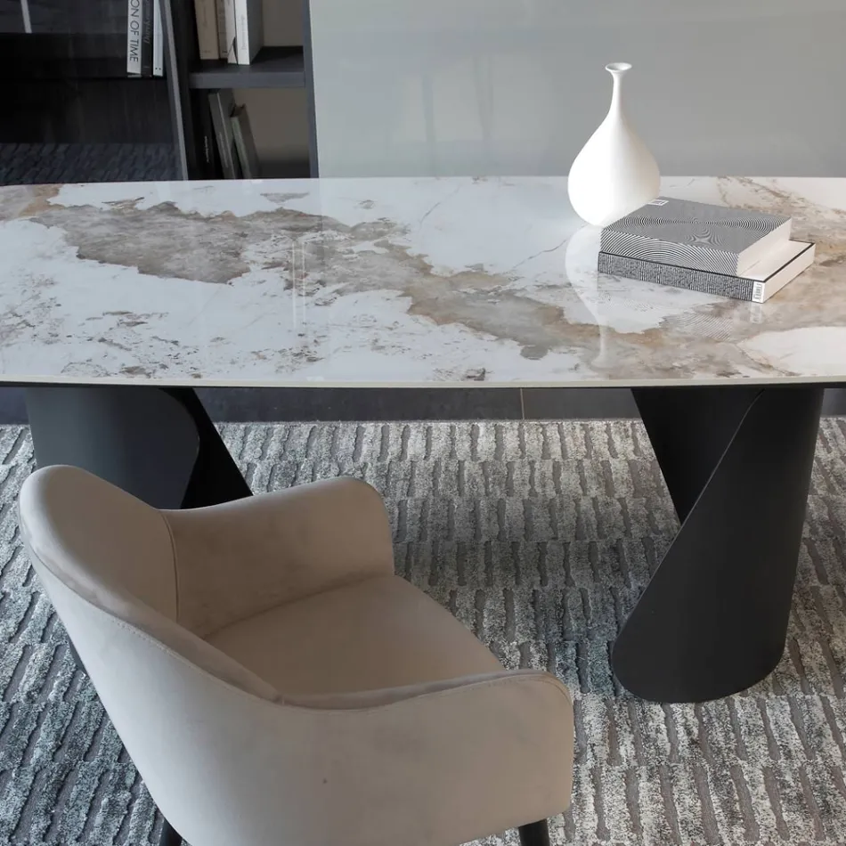 Udtrækkeligt bord 300 cm i metal og sintret stenplade - Taviria Viadurini