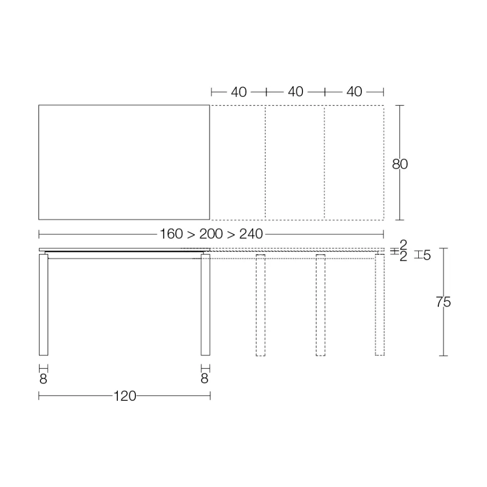 Udtrækkeligt bord 310 cm med laminatplade og metalunderlag - Spilla Viadurini