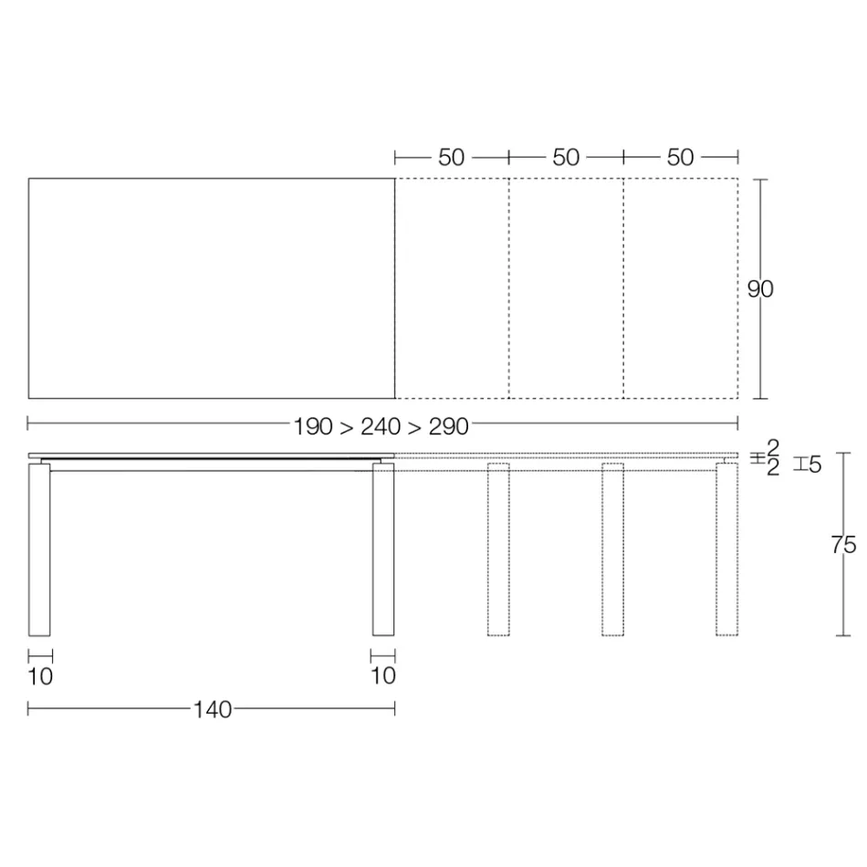 Udtrækkeligt bord 310 cm med laminatplade og metalunderlag - Spilla Viadurini