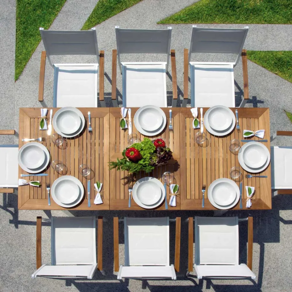 Udtrækkeligt sommerfuglebord til 210 cm i aluminium og teakplade - Incanto Viadurini