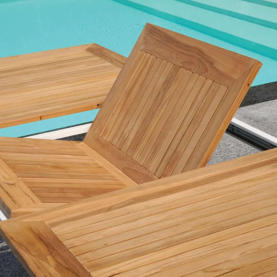 Udtrækkeligt sommerfuglebord til 210 cm i aluminium og teakplade - Incanto Viadurini