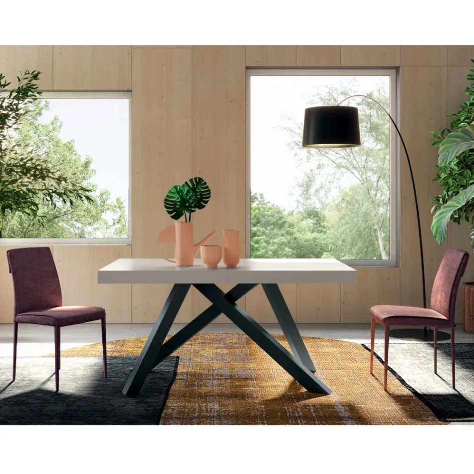 Udtrækkeligt bord med synkroniseret central åbning i laminat - Settimmio Viadurini