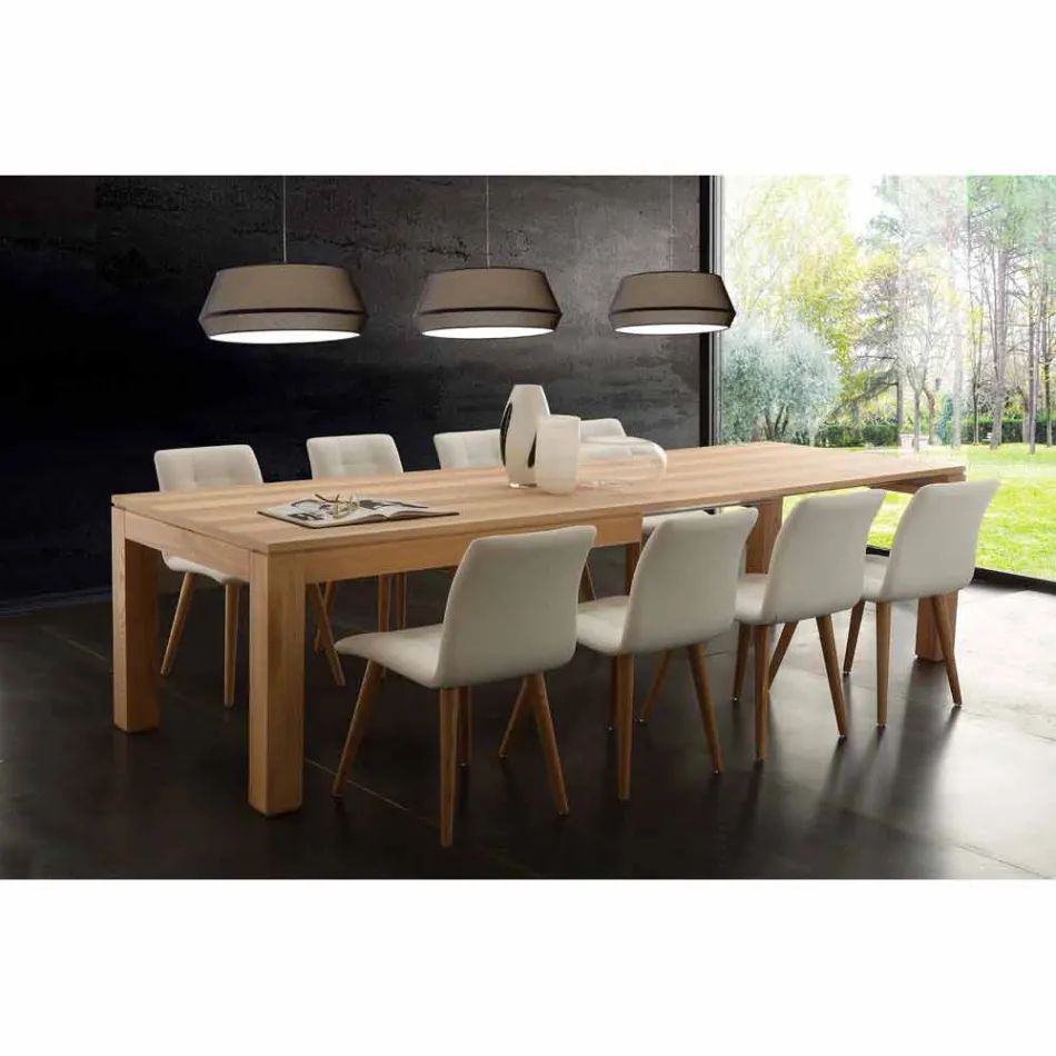 Udtrækkeligt bord med ben i massivt træ og Indiana blockboard-top Viadurini