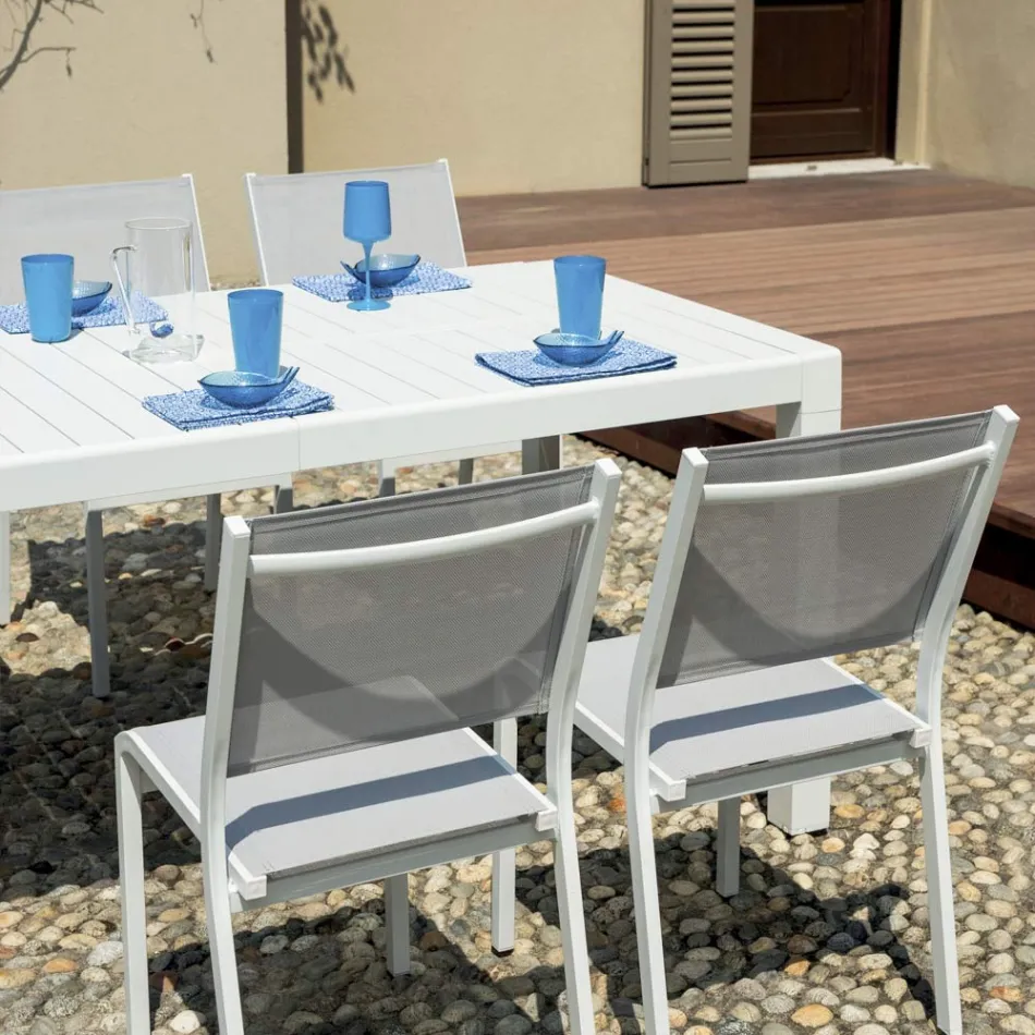 Udtræksbord med glidende ben og lamelplade i aluminium - Supernova Viadurini