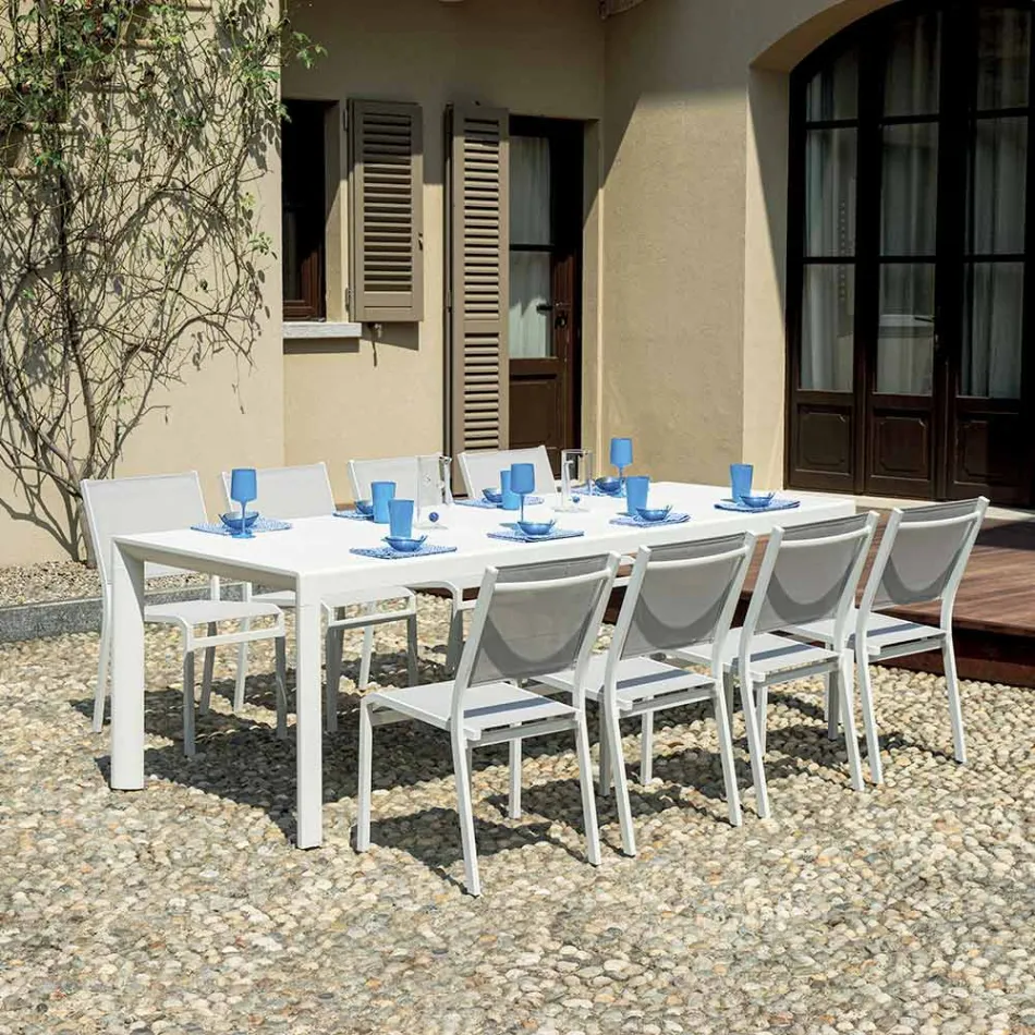 Udtræksbord med glidende ben og lamelplade i aluminium - Supernova Viadurini