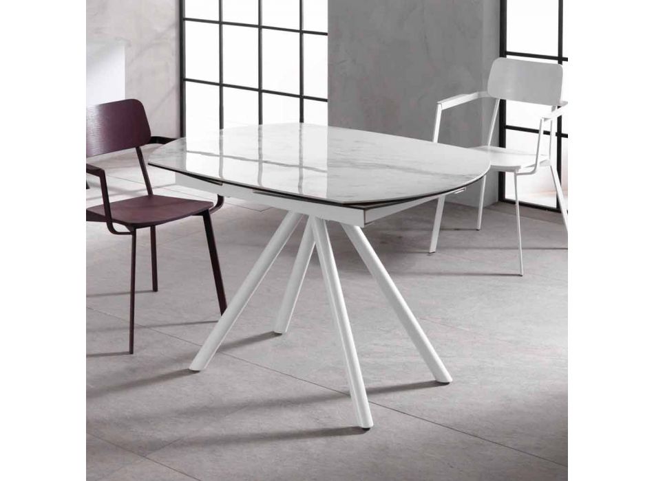 Udvideligt bord med keramiske top og metalben, Lozzolo Viadurini