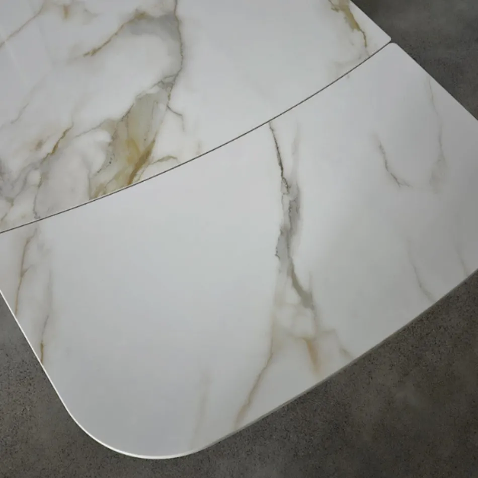 Udtrækkeligt bord fra 180 til 260 cm i sintret stentøj med Calacatta-finish - Vortex Viadurini