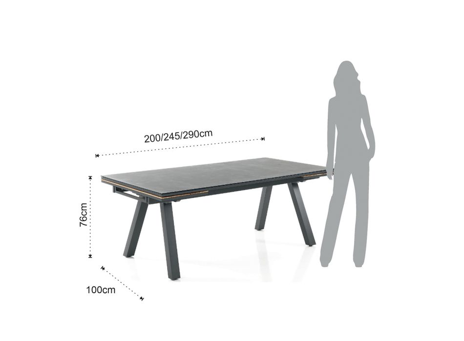 Udtrækkeligt udendørsbord i antracit aluminium og glasplade - Aimer Viadurini