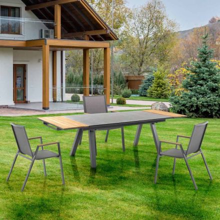 Udtrækkeligt udendørsbord i antracit aluminium og glasplade - Aimer Viadurini
