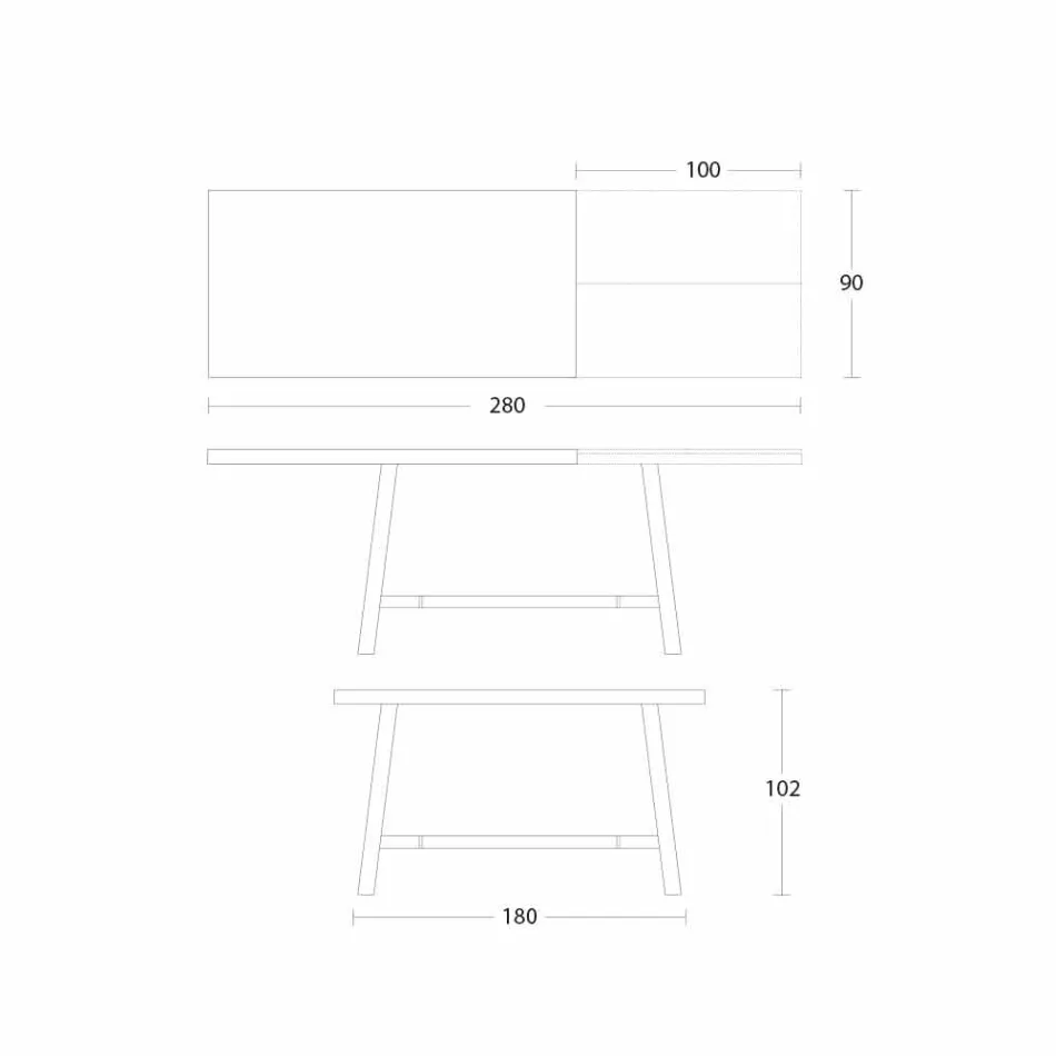 Udtrækkeligt spisebord i træ og metal op til 280 cm - Gallotto Viadurini