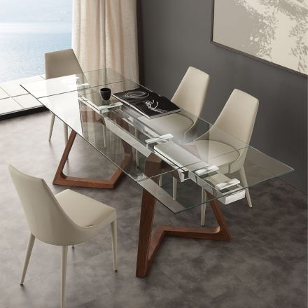 Moderne udtrækkeligt spisebord med hærdet glasplade Iside Viadurini