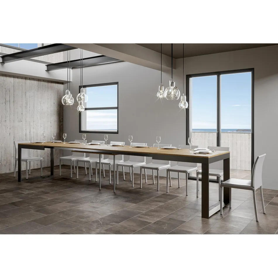 Udtrækkeligt bord af moderne design i melamintræ - Badesi Viadurini