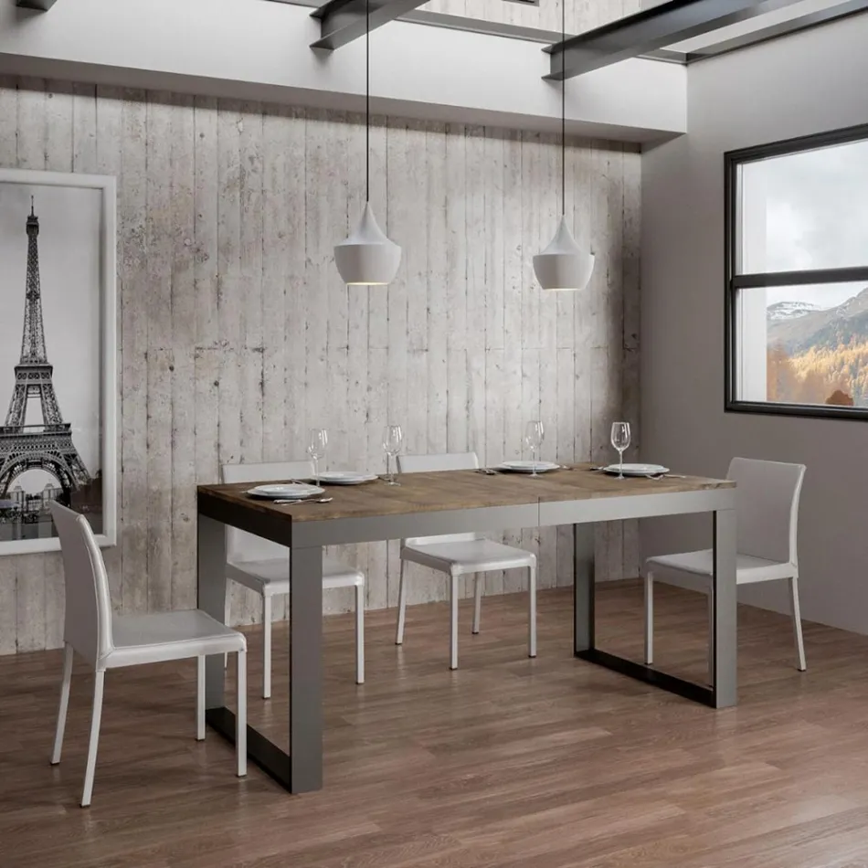 Udtrækkeligt bord af moderne design i melamintræ - Badesi Viadurini