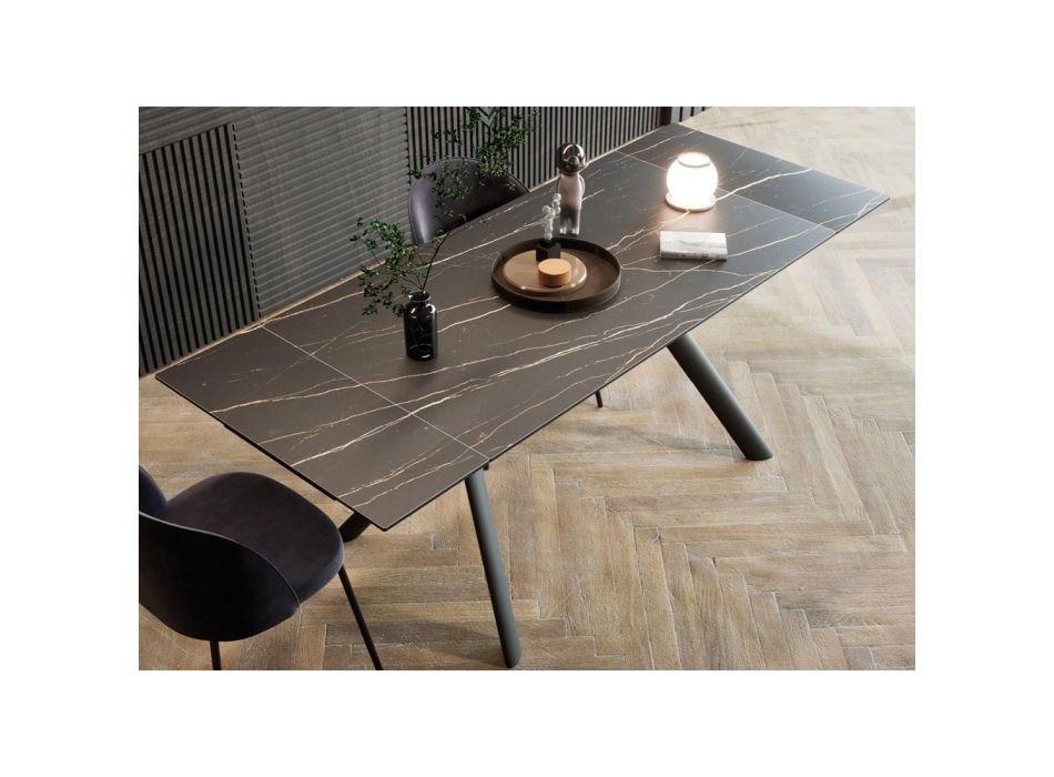 Udtrækkeligt bord op til 200 cm metalunderstell og grøn top - Norris Viadurini