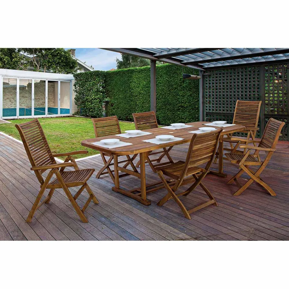 Udtrækkeligt træhavebord op til 240 cm, fra Design - Roxen Viadurini