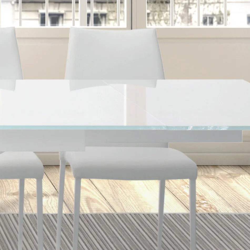 Udtrækbart bord op til 278 cm i glas og hvidt stål Made in Italy - Grotta Viadurini