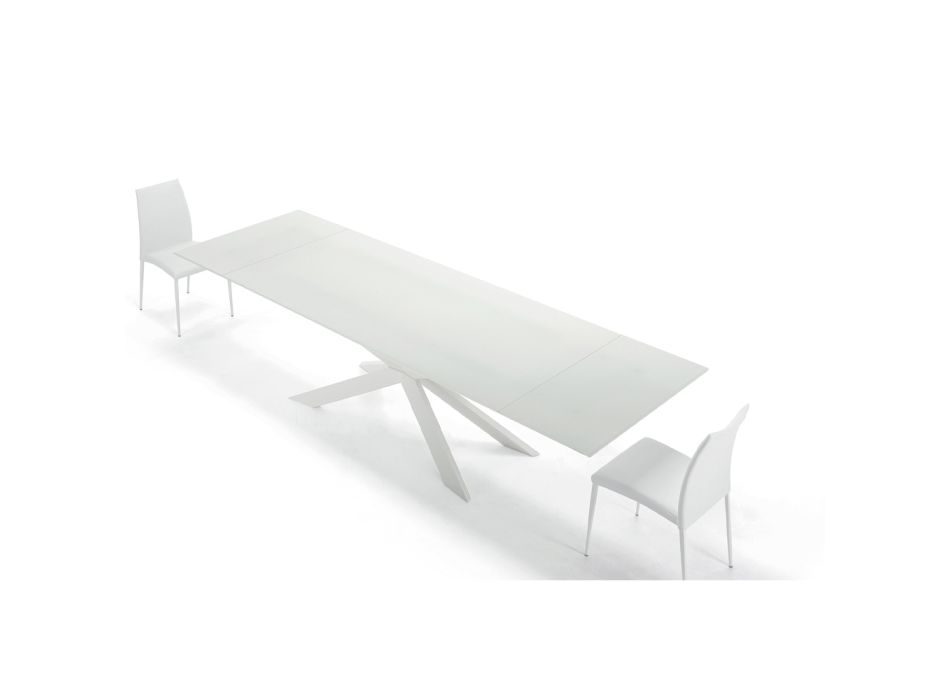 Udtrækbart bord op til 278 cm i glas og hvidt stål Made in Italy - Grotta Viadurini