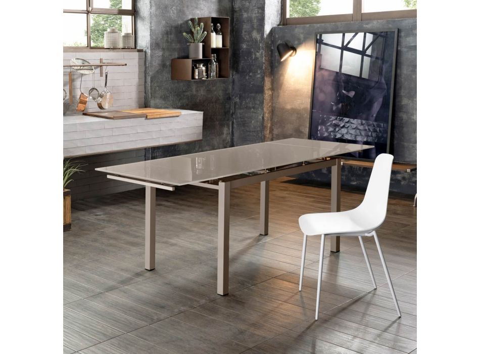 Udtrækkeligt bord op til 170 cm med glasplade og metalbund - Apple Viadurini