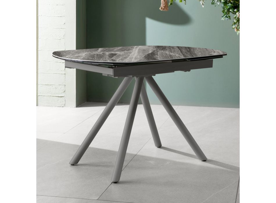 Udtrækbart bord op til 180 cm i keramik på glas og metal - Lozzolo Viadurini