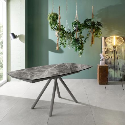 Udtrækbart bord op til 180 cm i keramik på glas og metal - Lozzolo Viadurini