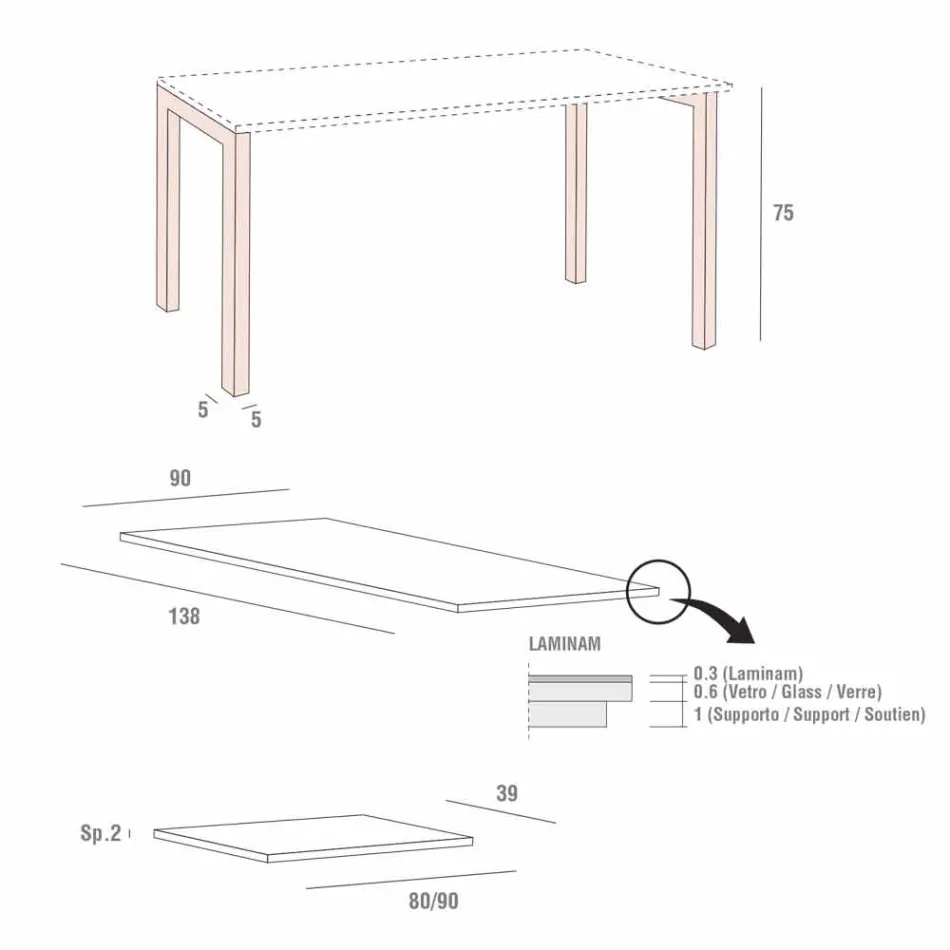 Udtrækkeligt bord Op til 238 cm i laminat og metal fremstillet i Italien - Remigio Viadurini
