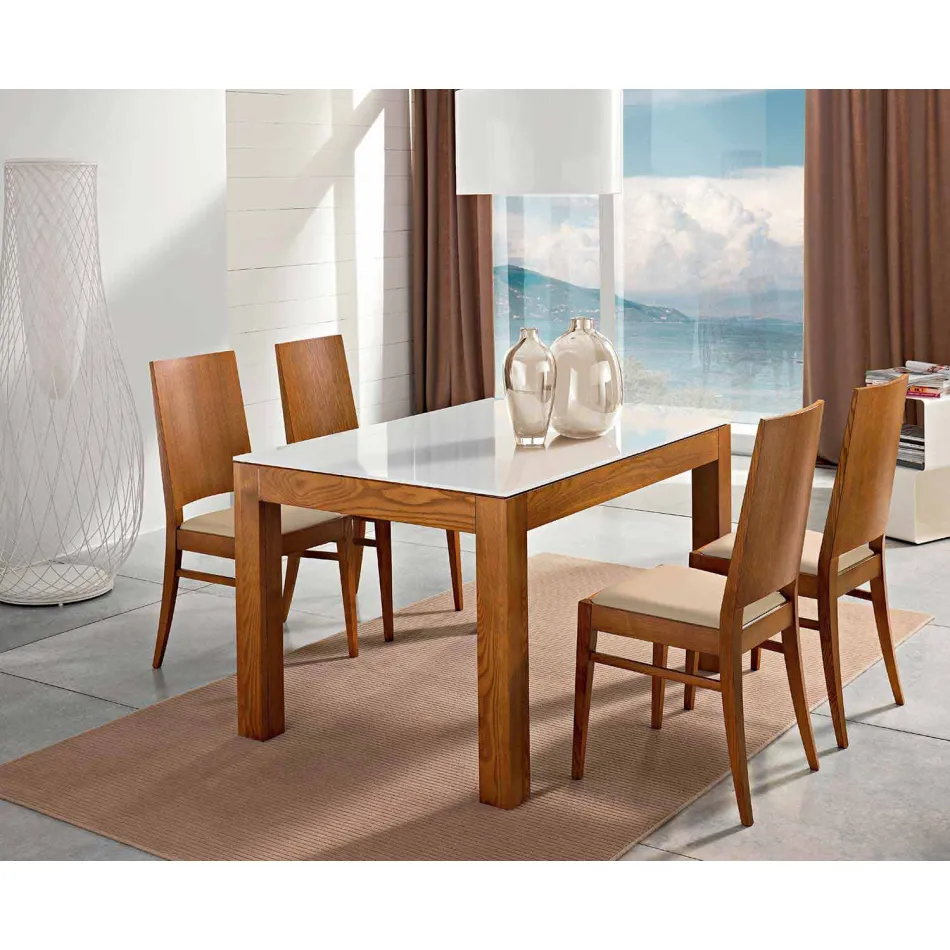 Udvideligt bord op til 270 cm i glas og asketræ Fremstillet i Italien - Homer Viadurini