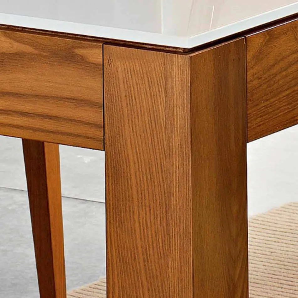 Udvideligt bord op til 270 cm i glas og asketræ Fremstillet i Italien - Homer Viadurini