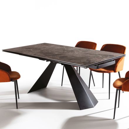 Udtræksbord Op til 280 cm i stål og matkeramisk glas - Viterbo Viadurini