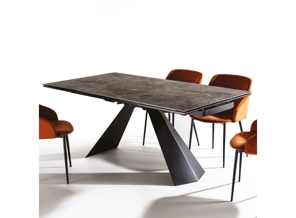 Udtræksbord Op til 280 cm i stål og matkeramisk glas - Viterbo Viadurini
