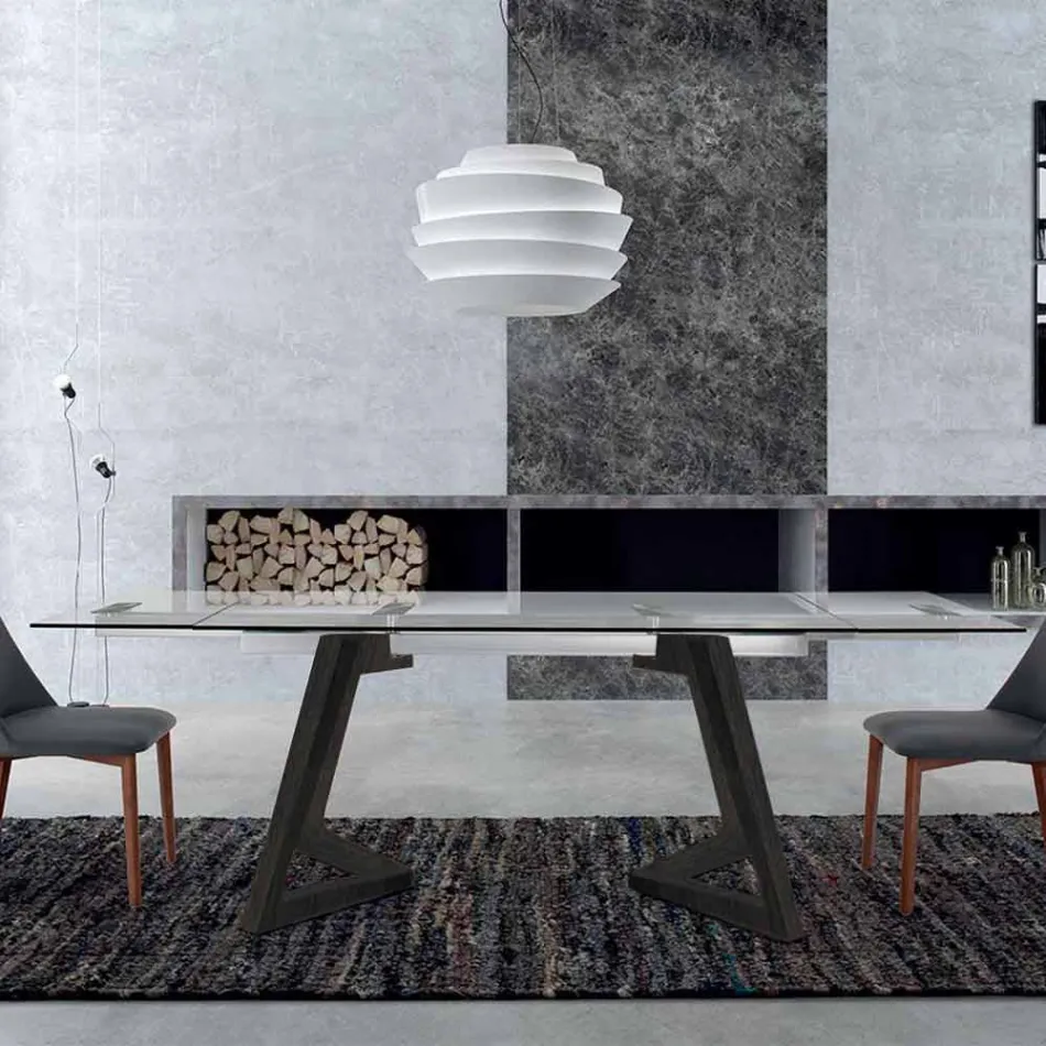 Udtrækbart bord op til 280 cm i glas og fineret træ – Eugrafo Viadurini