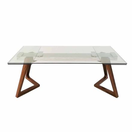 Udtrækbart bord op til 280 cm i glas og fineret træ – Eugrafo Viadurini