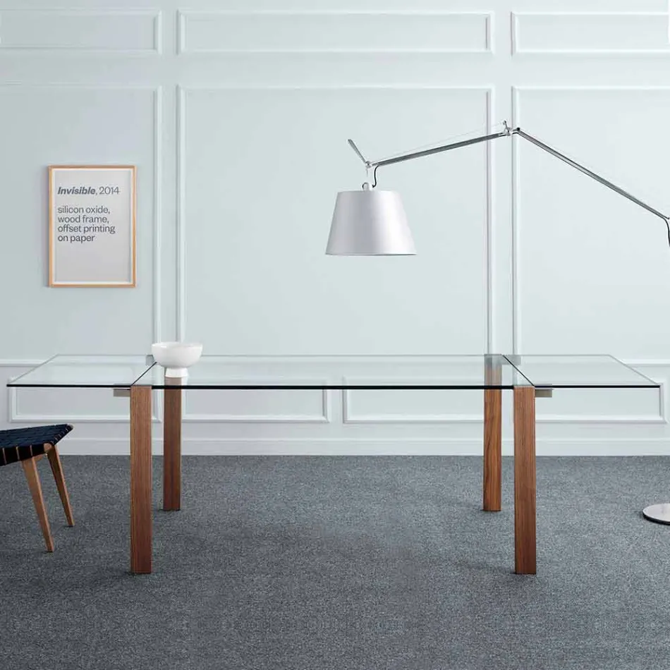 Udvideligt bord Op til 280 cm i gennemsigtigt glas fremstillet i Italien - Sopot Viadurini