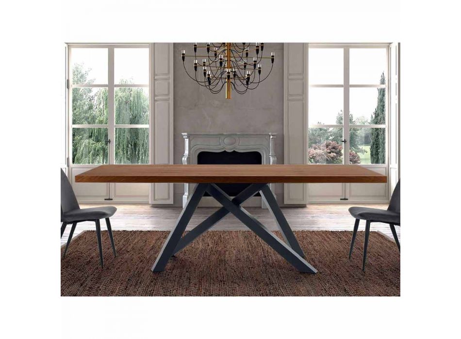 Udtrækkeligt bord op til 300 cm i træ og stål lavet i Italien - Settimmio Viadurini
