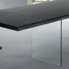 Udtrækbart bord op til 300 cm i fineret træ og glas - Riv Viadurini