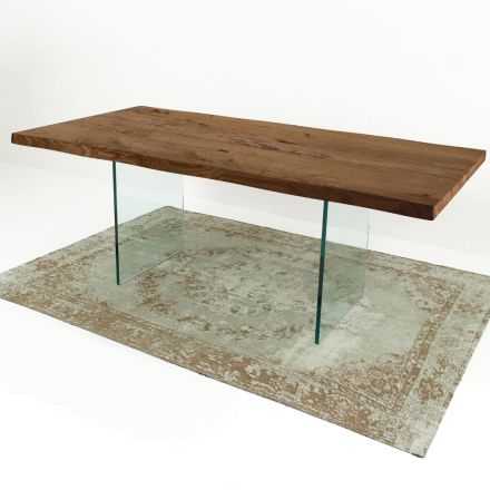 Udtrækbart bord op til 300 cm i fineret træ og glas - Riv Viadurini