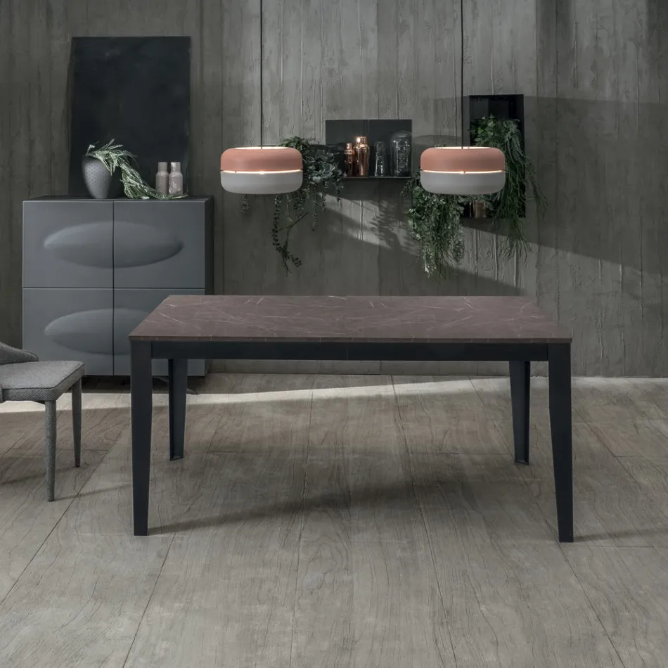 Udtrækkeligt bord op til 316 cm i Melamin og Metal Base - Røgelse Viadurini