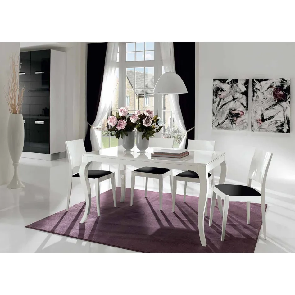 Udvideligt bord op til 350 cm i blank hvid Tanganika valnød, Leomas Viadurini