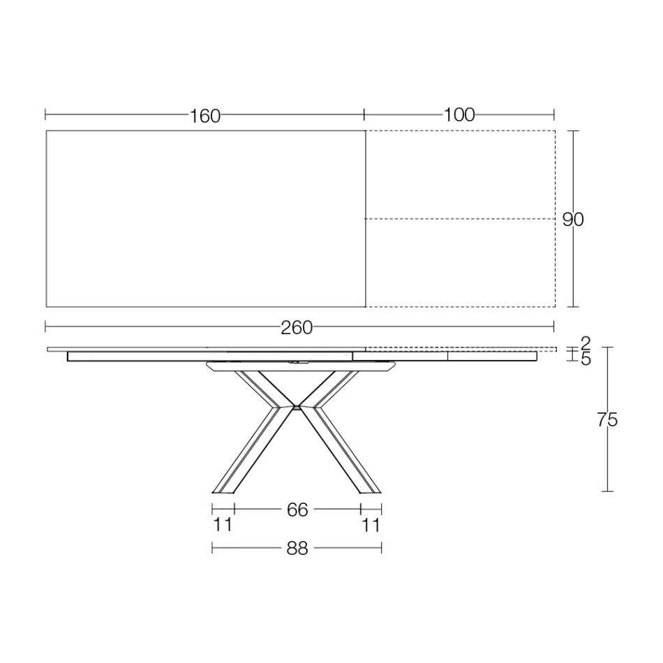 Udtrækkeligt bord i poleret Calacatta Black Ceramic Starlit - Balia Viadurini
