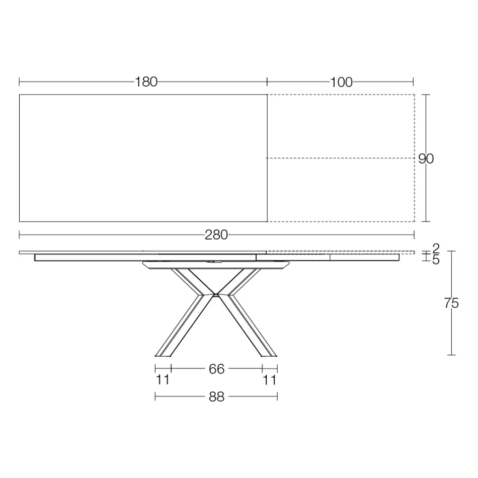 Udtrækkeligt bord i poleret Calacatta Black Ceramic Starlit - Balia Viadurini