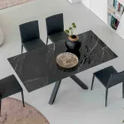Udtrækkeligt bord i poleret Calacatta Black Ceramic Starlit - Balia Viadurini